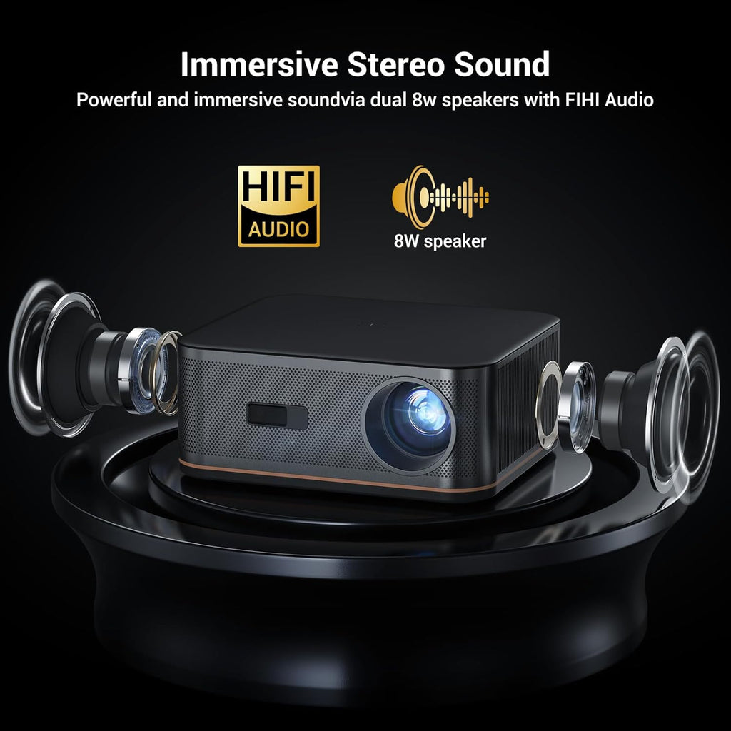 2000 ANSI 4K Decoding Projector with WiFi and Bluetooth, HAPPRUN Movie Home Theater with Auto Focus, 300'' Display for Indoor/Outdoor, Smart Proyector Compatible with Phone/TV Stick/PC/PS5