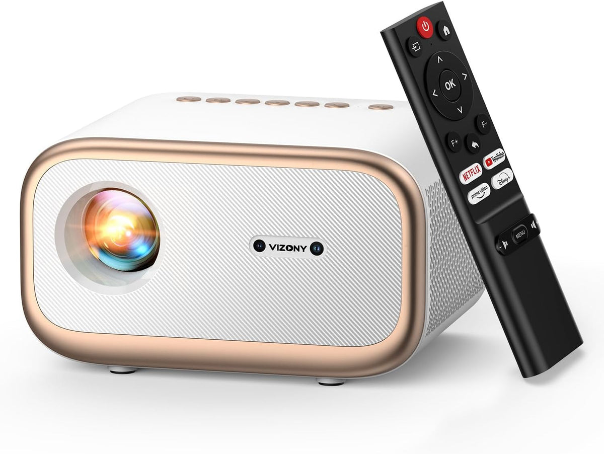 VIZONY Smart Projector with WiFi 6 & Bluetooth, Compatible with Netflix/YouTube/Prime Video Apps, Auto Focus & Keystone, Full-Sealed Optical Engine, Native 1080P