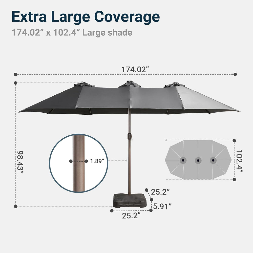 HOOOWOOO Outdoor Patio Umbrella With Solar Light,15 Ft Large Beach Umbrella,Picnic Parasol Sunshade W Base 156 Colorful LED APP Control DIY Light Modes Crank Handle For Backyard Deck Pool Shade