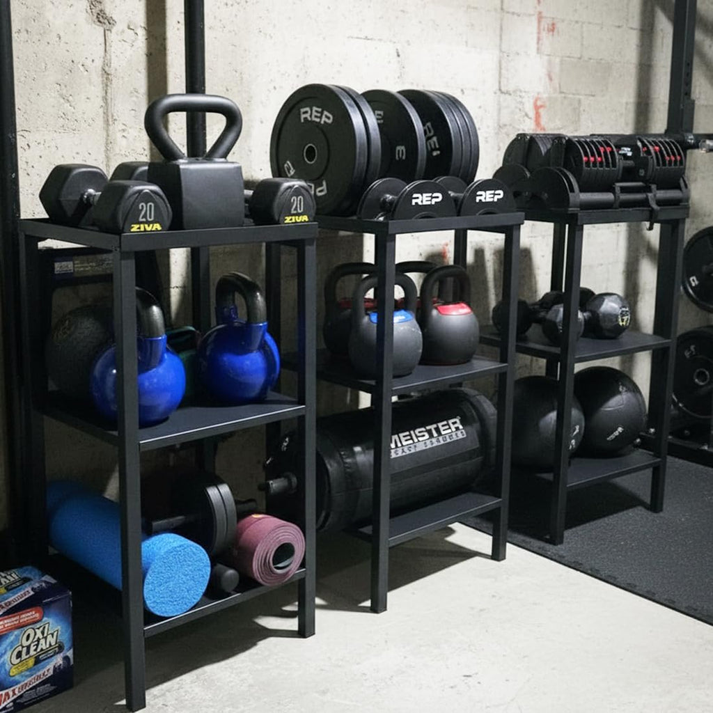 Commercial Heavy Duty Adjustable Dumbbell Stand & Kettlebell Stand, Adjustable Dumbbell Weight Rack, Kettlebell Storage Rack, Weight Rack for Garage/Home Gym/Commercial with Non-Slip Base, Anti-Tip Safety & Space-Saving Design, Weight Capacity 500/60