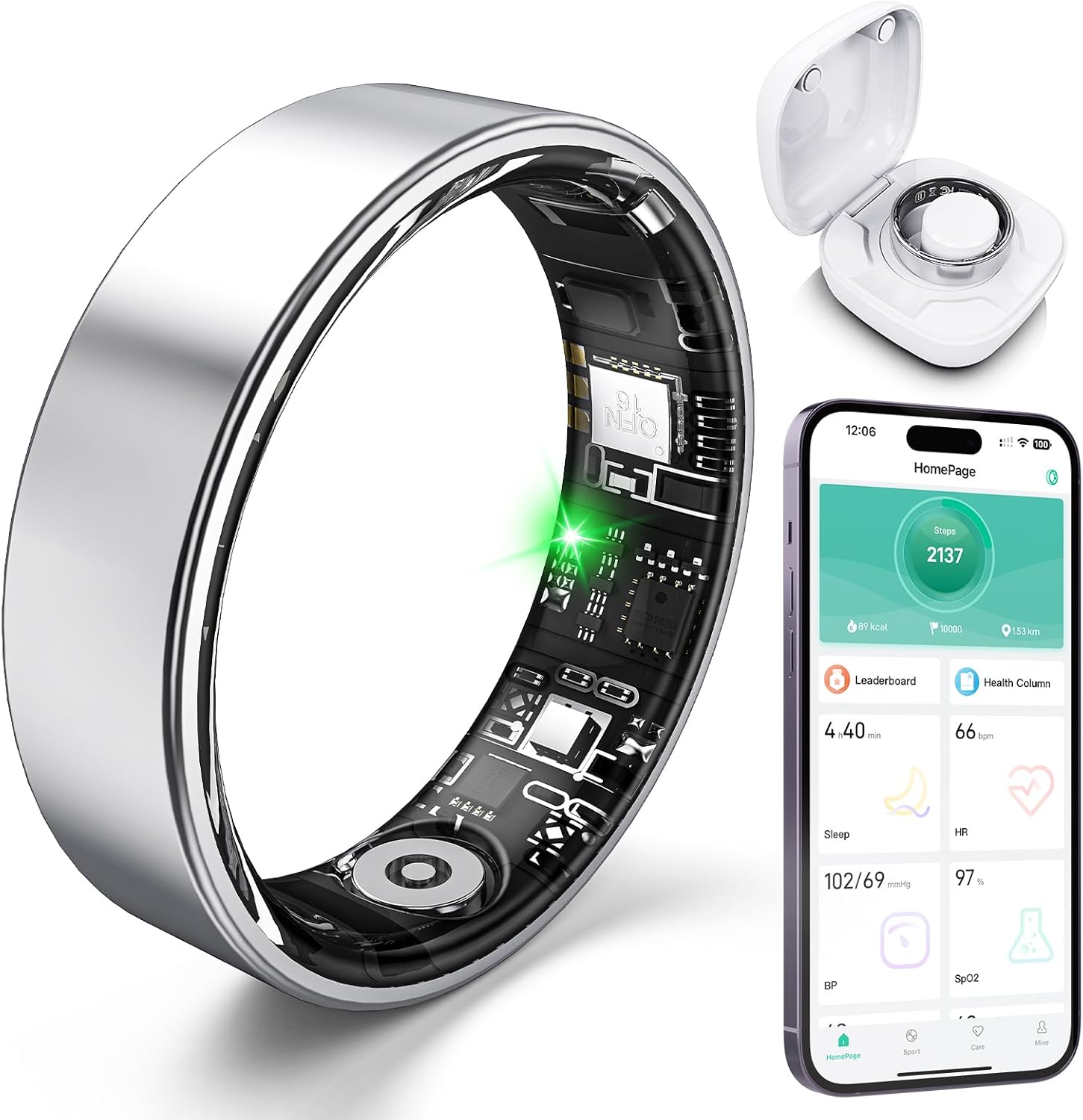 Smart Ring with Sleep Monitoring, Step Counting, Heart Rate, Blood Oxygen for iOS and Android, No Subscription Fee, IP68 Waterproof Health Tracker (Silver, 11)