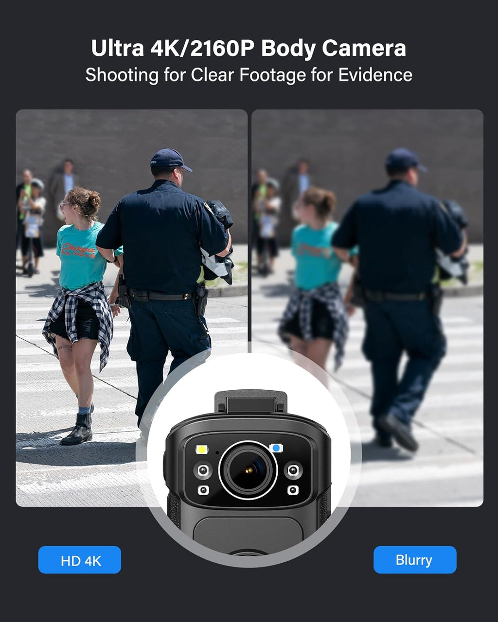 BOBLOV B4K5 4K Body Camera, 3400mAh IP68 Waterproof GPS Police 128GB Body Cams for 11Hrs(1080P Only) Video Record, Provide Charging Dock, Night Vision Video Camcorder for Personal, Guard Civilians