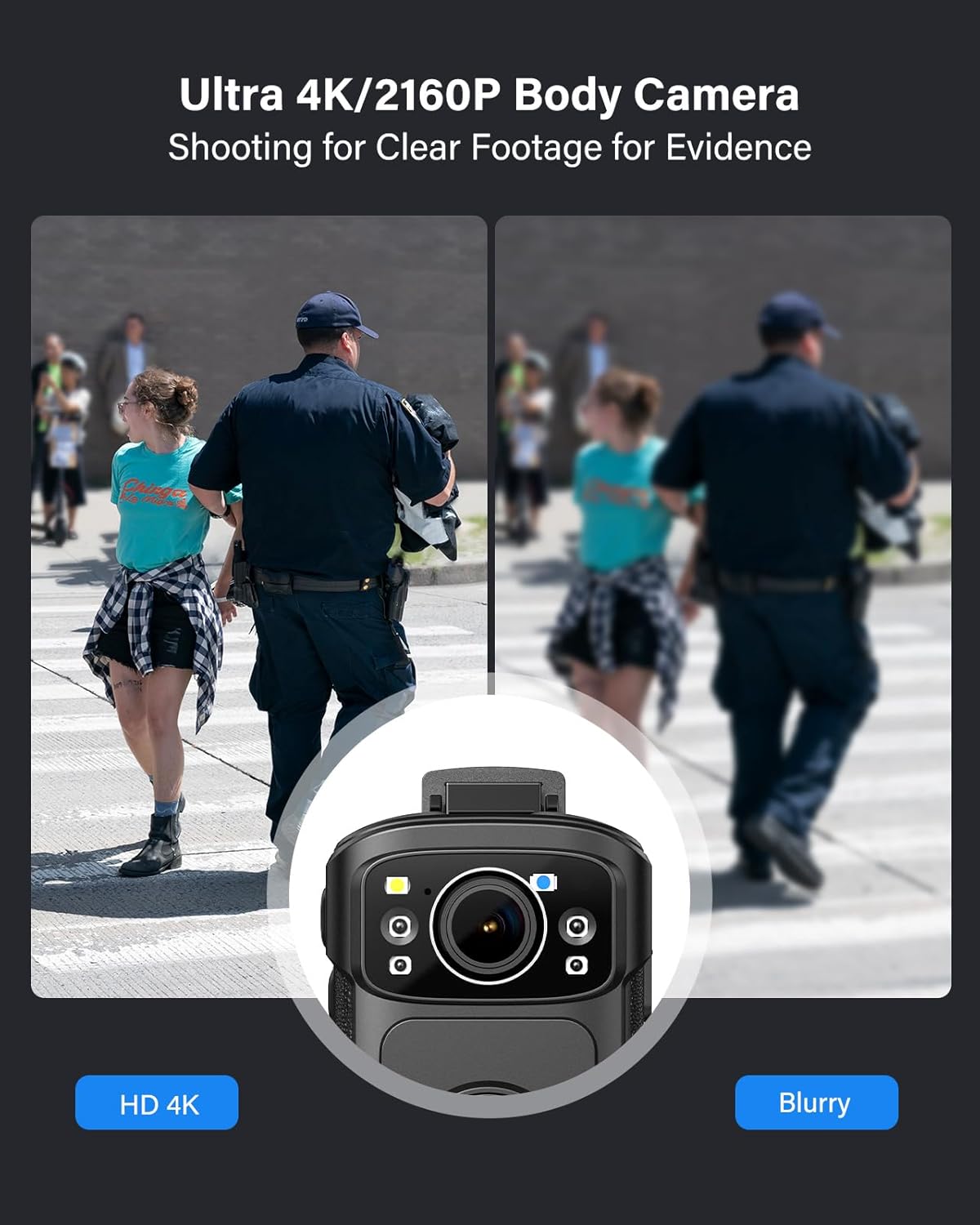 BOBLOV B4K5 4K Body Camera, 3400mAh IP68 Waterproof GPS Police 128GB Body Cams for 11Hrs(1080P Only) Video Record, Provide Charging Dock, Night Vision Video Camcorder for Personal, Guard Civilians