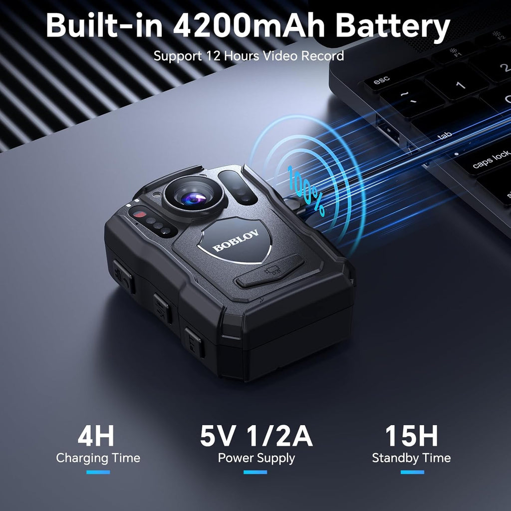 BOBLOV M5 2K Police Body Worn Camera, GPS Enabled &1440P Body Mounted Cam, 128G Body Cam Built-in 4200MAH Battery,12Hrs Record, IP67 Waterproof, Night Vision Law Enforcement with Car Suction Mount
