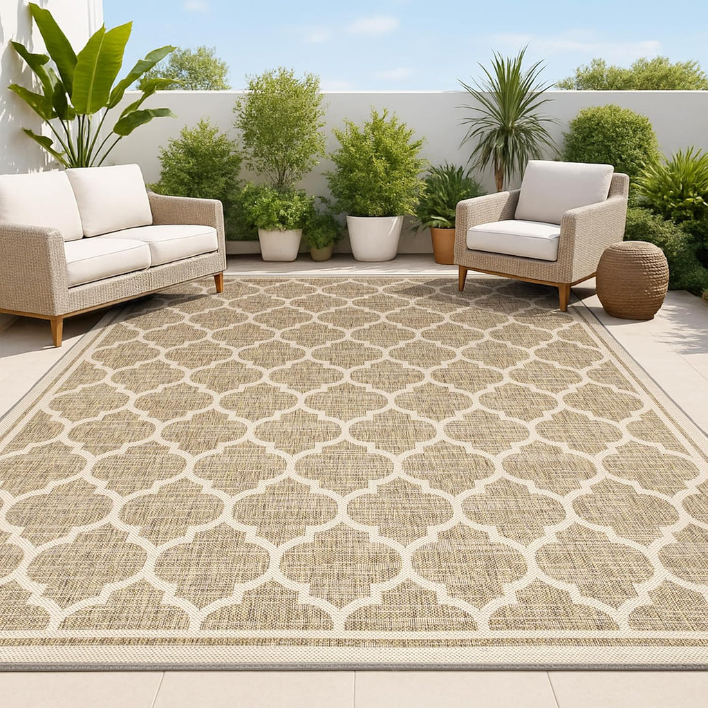 JONATHAN Y Moroccan Trellis Indoor Outdoor Area Rug 8X10 Brown/Beige, Trebol Textured Weave for Backyard, Patio, Porch, Easy-Cleaning, High Traffic, Pet-Friendly, Non-Shedding (SMB109A-8)