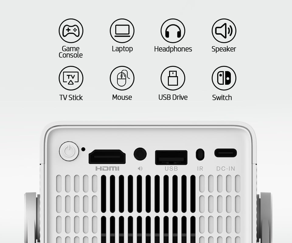 HP MC400 Mini Portable Smart Projector with WiFi and Bluetooth, Short Throw 4K Support & 1080P, Wireless Screen Mirroring, Built-in App & Speaker, USB-C Powered for Home Theater and Outdoor Movies