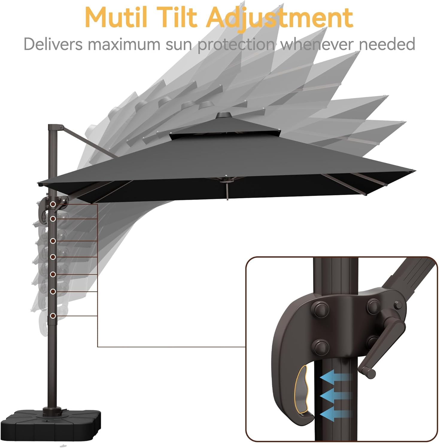 10x10 FT Patio Umbrella with Base, Large Cantilever Double Top Heavy Duty Offset Umbrellas with 360° Rotation, Outdoor shade for Garden Deck Pool, Grey