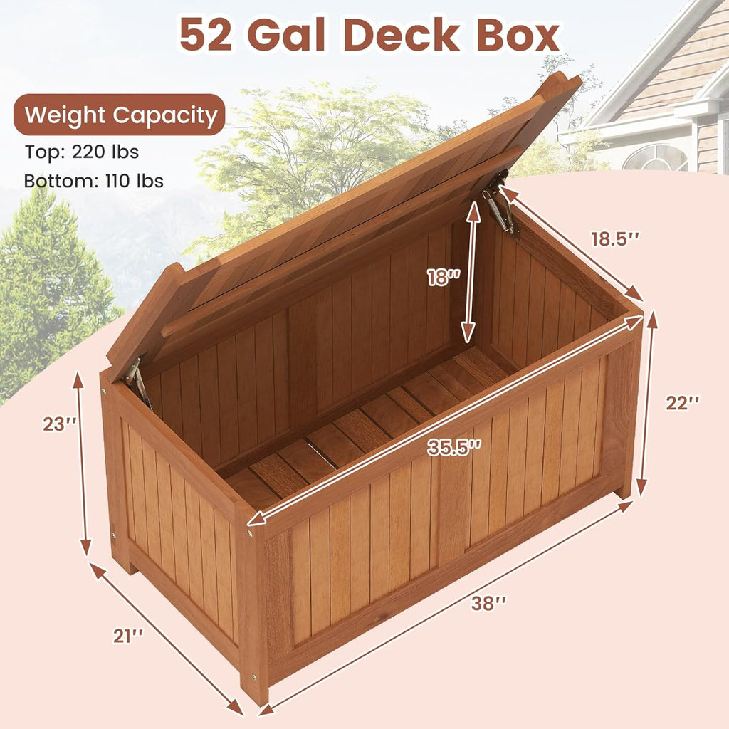 Tangkula 52 Gallon Wood Outdoor Storage Box, 3-in-1 Patio Storage Bench with Flip Top for Cushions, Pool Supplies, Gardening Tools, Outdoor Deck Box for Garden, Backyard, Poolside