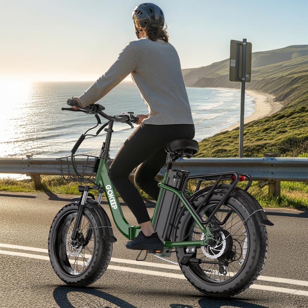 Electric Bike for Adults, Peak 1300W Motor, 75 Miles PAS Range, 52V 13Ah Removable Lithium Battery, Foldable Electric Bicycle, 20MPH 7-Speed Commuter Ebike, Max 330LBS, UL2849 Certified, Green