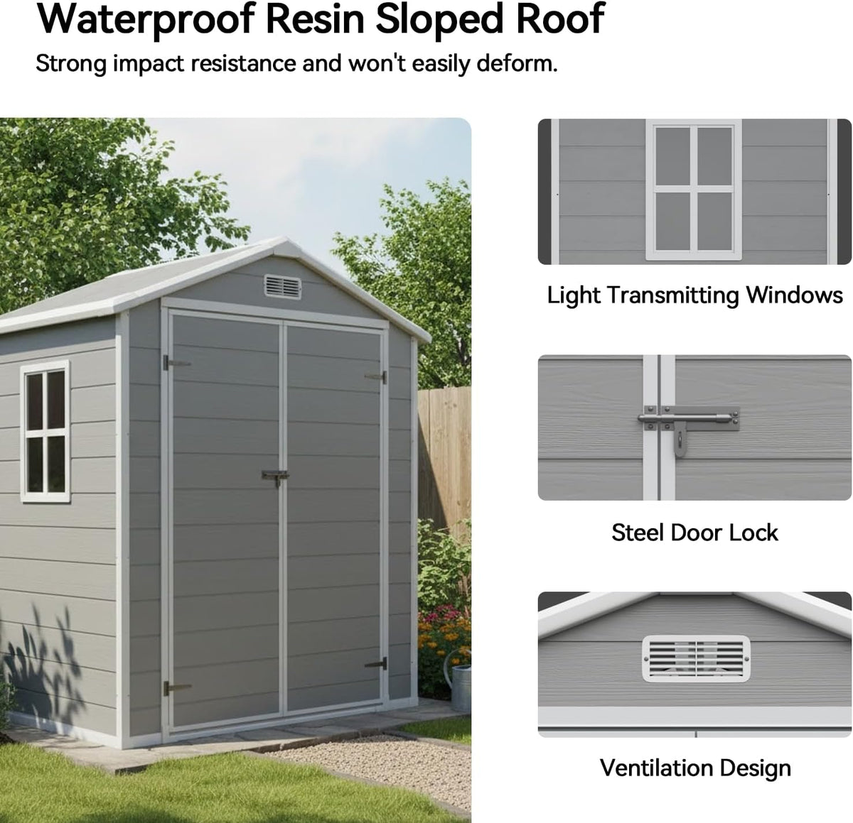 Aoxun 6x4 FT Outdoor Storage Shed, Plastic Garden Resin Shed with Floor and Window for Patio, Lawn, Outdoor Storage with Lockable Door for Bike, Tools, Garbage Can, Grey