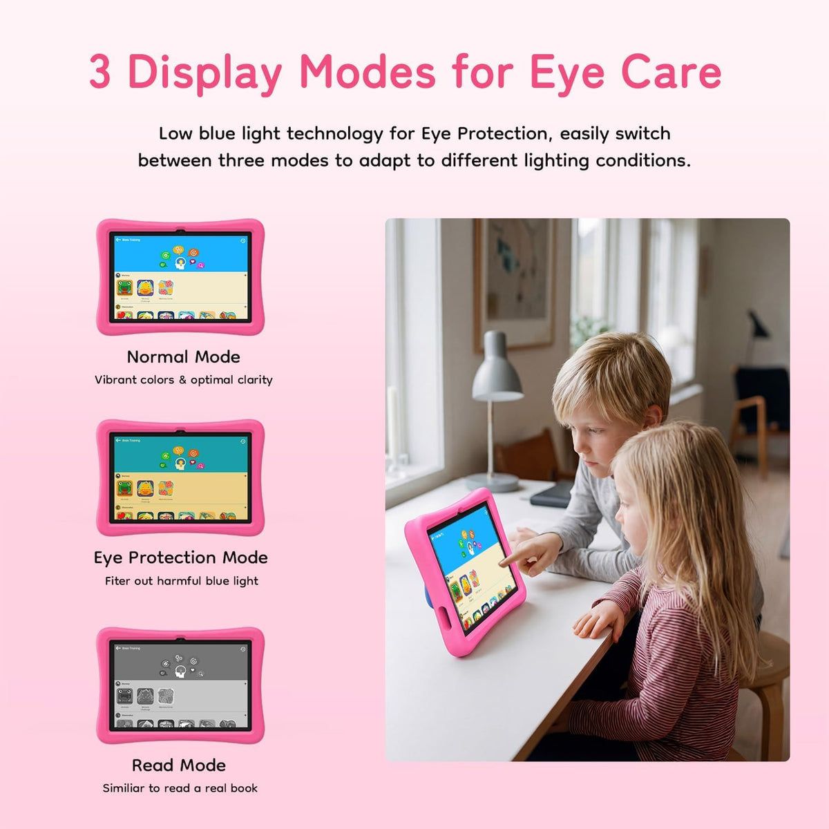SVITOO Kids Tablet 10 Inch, Android Tablets Toddler Tablet with Parental Controls, 20GB Ram 32GB ROM 1TB Expandable, Dual Camera, 6000mah WiFi 6, Shockproof Eva Case Pink