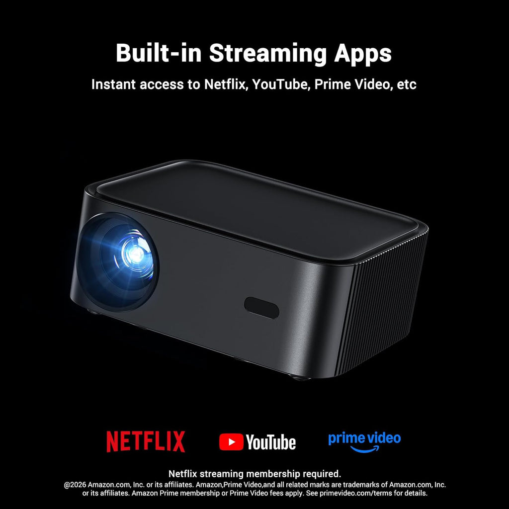 1500 ANSI lumens built-in streaming app full HD smart projector, HAPPRUN 4K projector, supports Wi-Fi and Bluetooth, Dolby audio, 300-inch large screen, suitable for home, outdoor, and indoor viewing