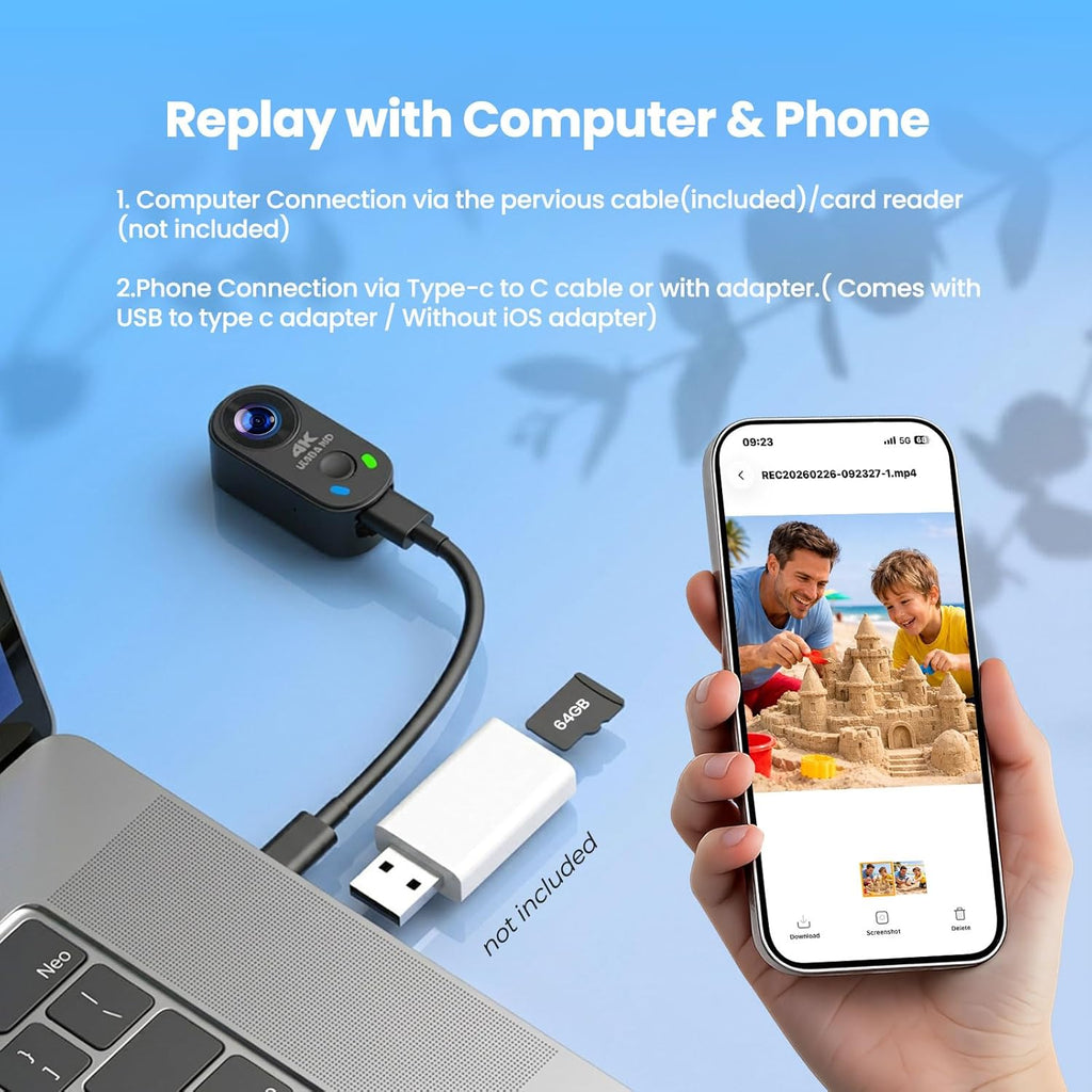 4K Mini Body Camera, Wearable Action Cam with Magnetic Mount, Charging Case, WiFi App Control POV Cam EIS Stabilization, 64GB SD Card, Hands-Free Recording for Vlogging Travel Cycling Motorcycle