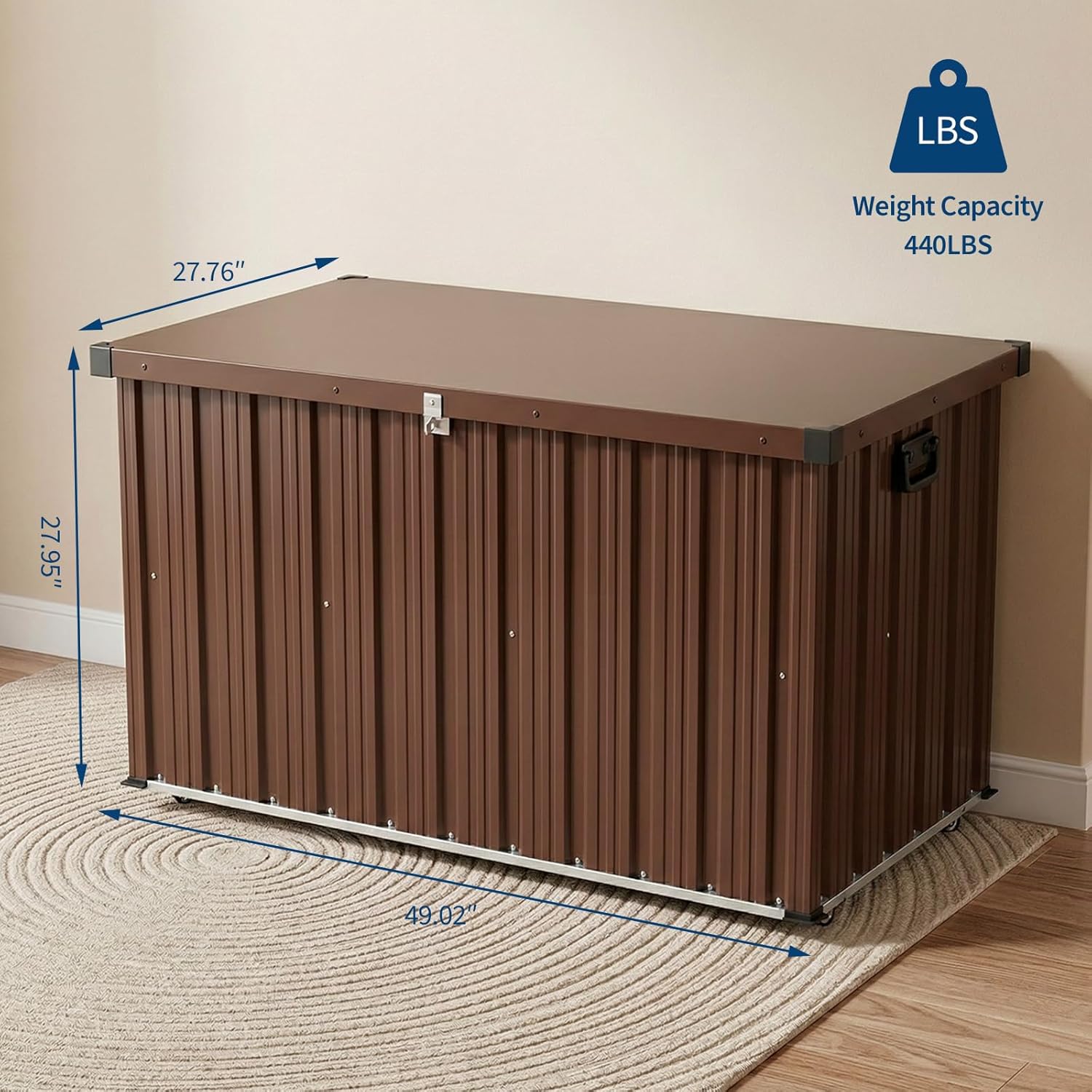 Metal Deck Box 150 Gallon Waterproof Patio Storage Container, Metal Outdoor Storage Box with 0.6 mm Galvanized Steel and 0.3 mm Coated Steel Panels, Large Bin with Wheels for Deck, Porch, Pools