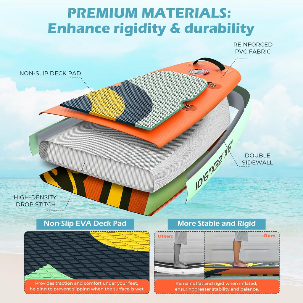 NACATIN Inflatable Stand Up Paddle Board,10'6"Upgrade Version Blow Up Paddle Boards for Adults with Premium SUP Accessories& Backpack,Adjustable Paddle,Camera Mount,Hand Pump, for Lake, River, Yoga