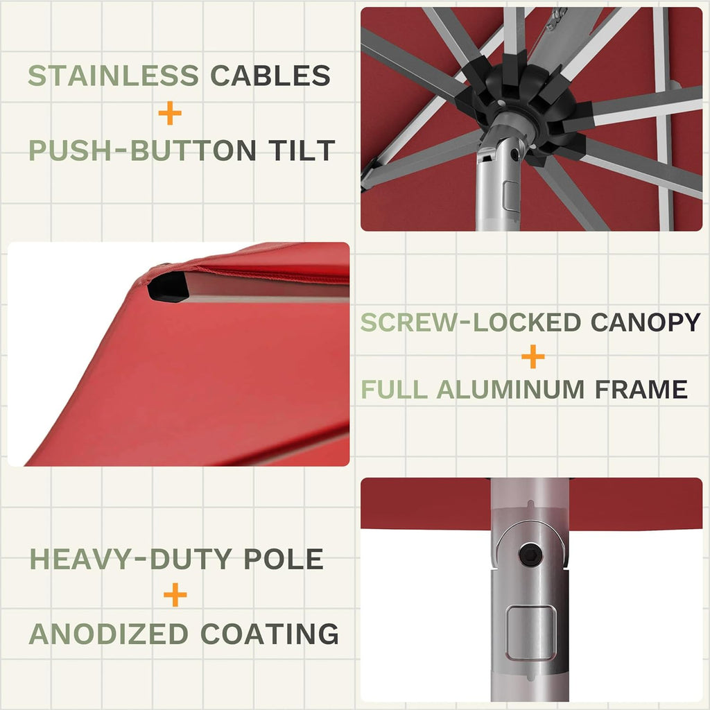 Patiowell 9 FT Motorized Patio Umbrella, Remote Outdoor Umbrella with Heavy Duty Aluminum Frame, Removable Power Bank and Push Button Tilt for Backyard, Pool, Garden, Beach, Burgundy Red