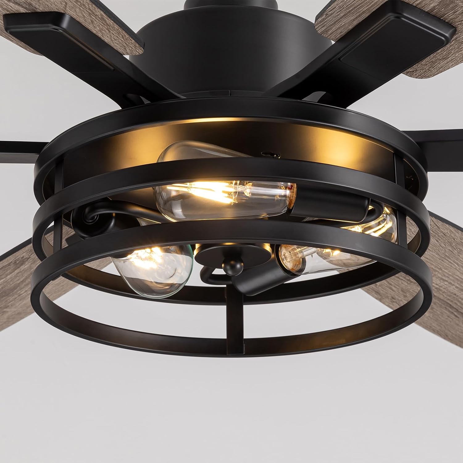 LuminFan 60 Inch Ceiling Fans with Lights and Remote Control, Farmhouse Ceiling Fan for Bedroom Living Room and Patio, Black Caged Ceiling Fan for Indoor and Outdoor