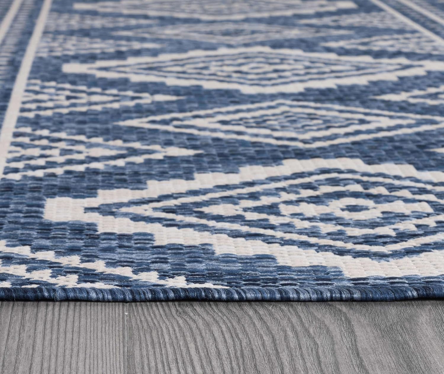 Beverly Rug Waikiki Boho Indoor Outdoor Rug 9x12, Washable Outside Carpet for Patio, Deck, Porch, Bohemian Area Rug, Farmhouse Rugs, Aztec Tribal Rug, Azure and White