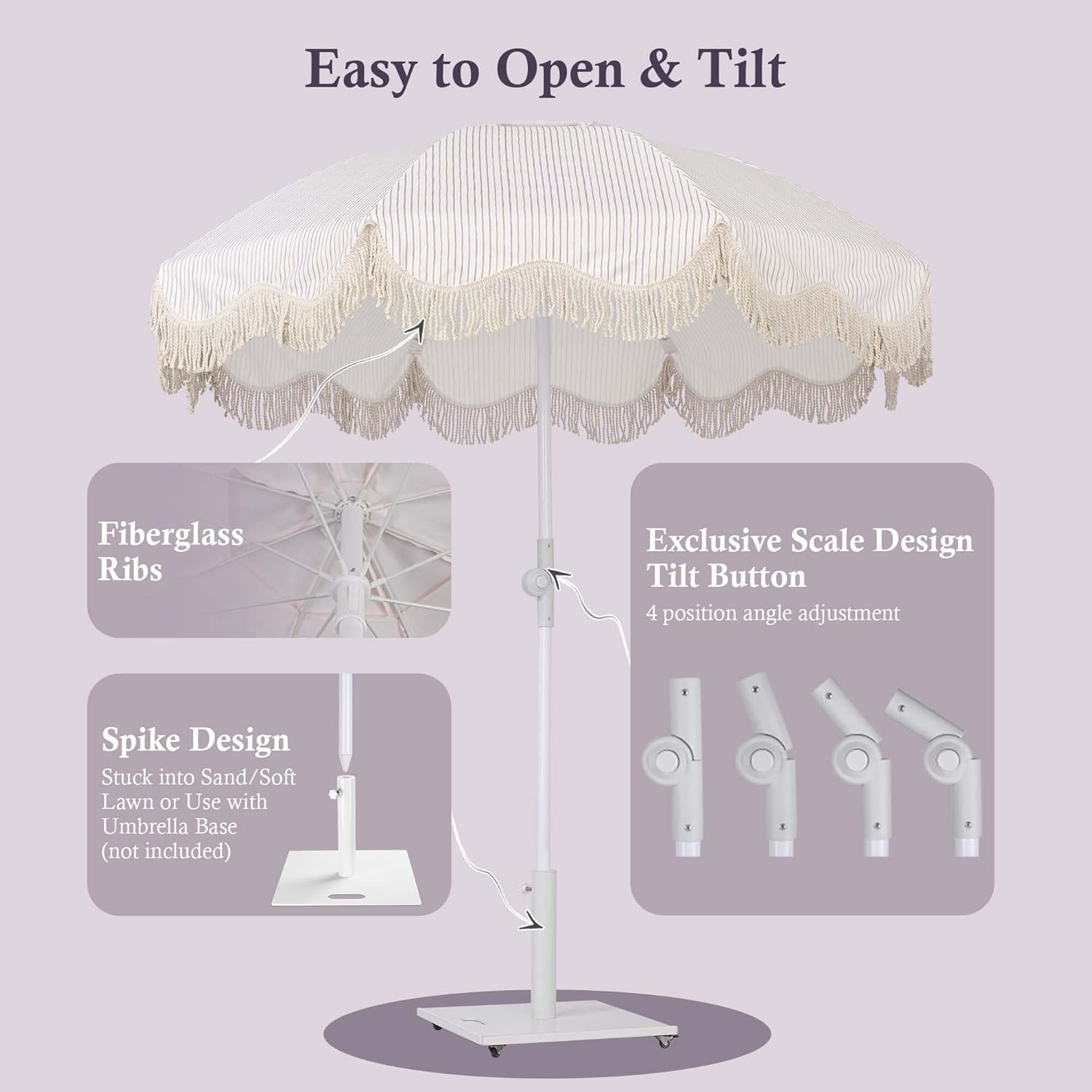 LAGarden Ocean Windproof 6Ft Outdoor Fringe Umbrella Tilting Beach Umbrellas for Sand Portable with Carry Bag Patio Yard Picnic Table Garden Lawn Deck Wedding Pool Party Event