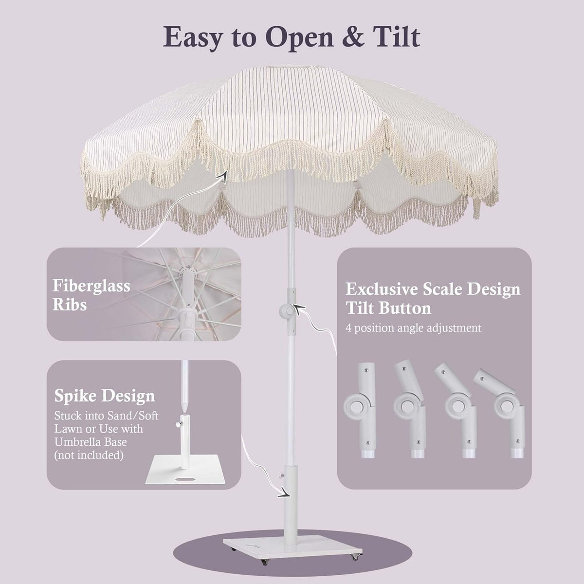 LAGarden Ocean Windproof 6Ft Outdoor Fringe Umbrella Tilting Beach Umbrellas for Sand Portable with Carry Bag Patio Yard Picnic Table Garden Lawn Deck Wedding Pool Party Event