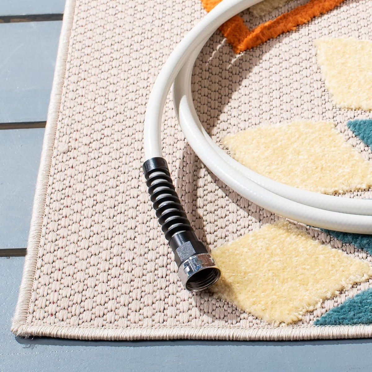 SAFAVIEH Washable Rug Outdoor Cabana Collection - 8' x 10', Ivory & Orange, Non-Shedding & Easy to Clean, Ideal for Patio, Backyard, Mudroom (CBN328A)