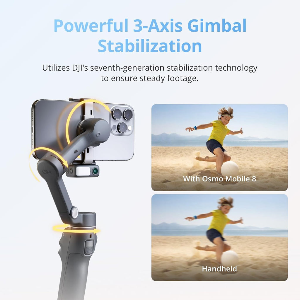 DJI Osmo Mobile 8 Advanced Tracking Combo Gimbal Stabilizer for Phone, AI Native Tracking with Audio & Lighting, 360° Pan Rotation, Mic Mini Transmitter, Wireless Microphone