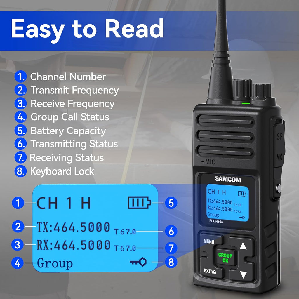 SAMCOM FPCN30A Two Way Radios Long Range 5 Watts Walkie Talkies for Adults Rechargeable 2 Way Radios UHF Handheld Business Group Call Radio 1500mAh Battery with Earpieces for Construction,6 Packs