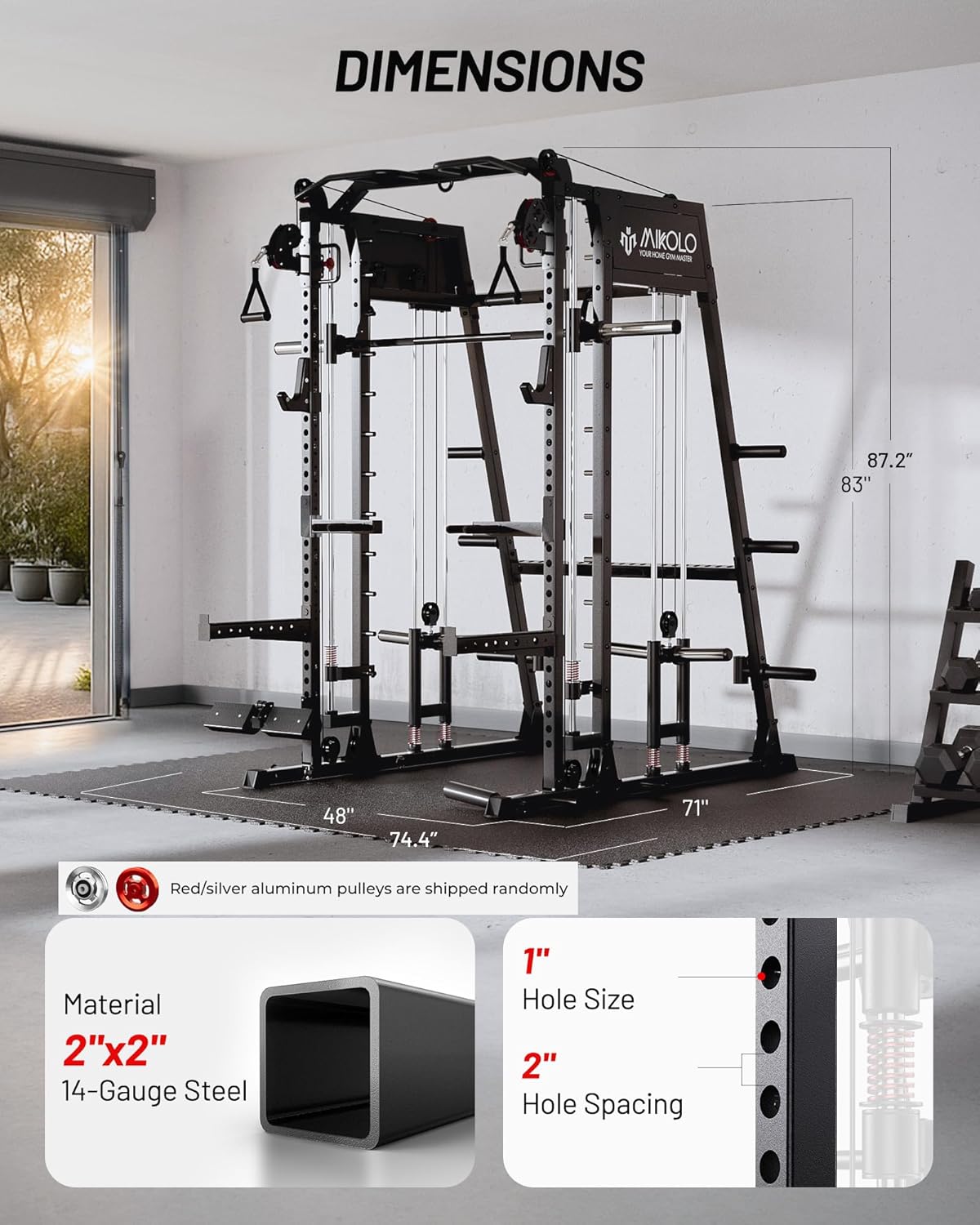 Mikolo M4 2.0 Standard/Ultra/Elite Smith Machine, 2200lbs Squat Rack with LAT-Pull Down System & Cable Crossover Machine, Training Equipment with Leg Hold-Down Attachment