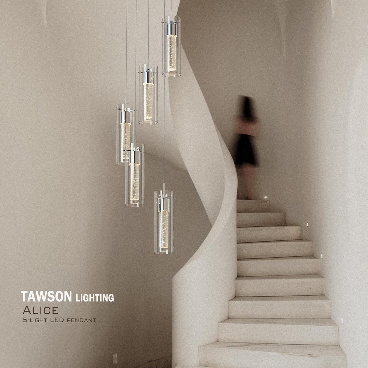 Tawson Alice 5-Light Chandelier Pendant Ceiling Light, Integrated Led and Bubble Glass, for Kitchen Island, Hallway, Entryway, Passway, Dining Room, Bedroom, Balcony Living Room