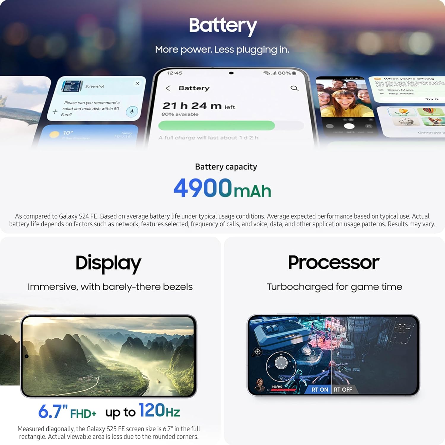 Samsung Galaxy S25 FE Cell Phone (2025), 256GB AI Smartphone, Unlocked Android, Large Display, 4900mAh Battery, High Res-Camera, AI Photo Edits, Durable, US 1 Yr Warranty, JetBlack