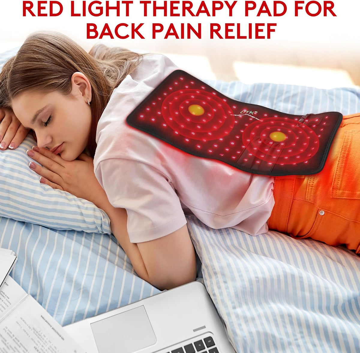 UTK Red Light Therapy Pad for Body Pain Relief, LED 660＆850nm Wearable Wrap Deep Therapy Belt with Timer Function Relieve Back Shoulder Pain