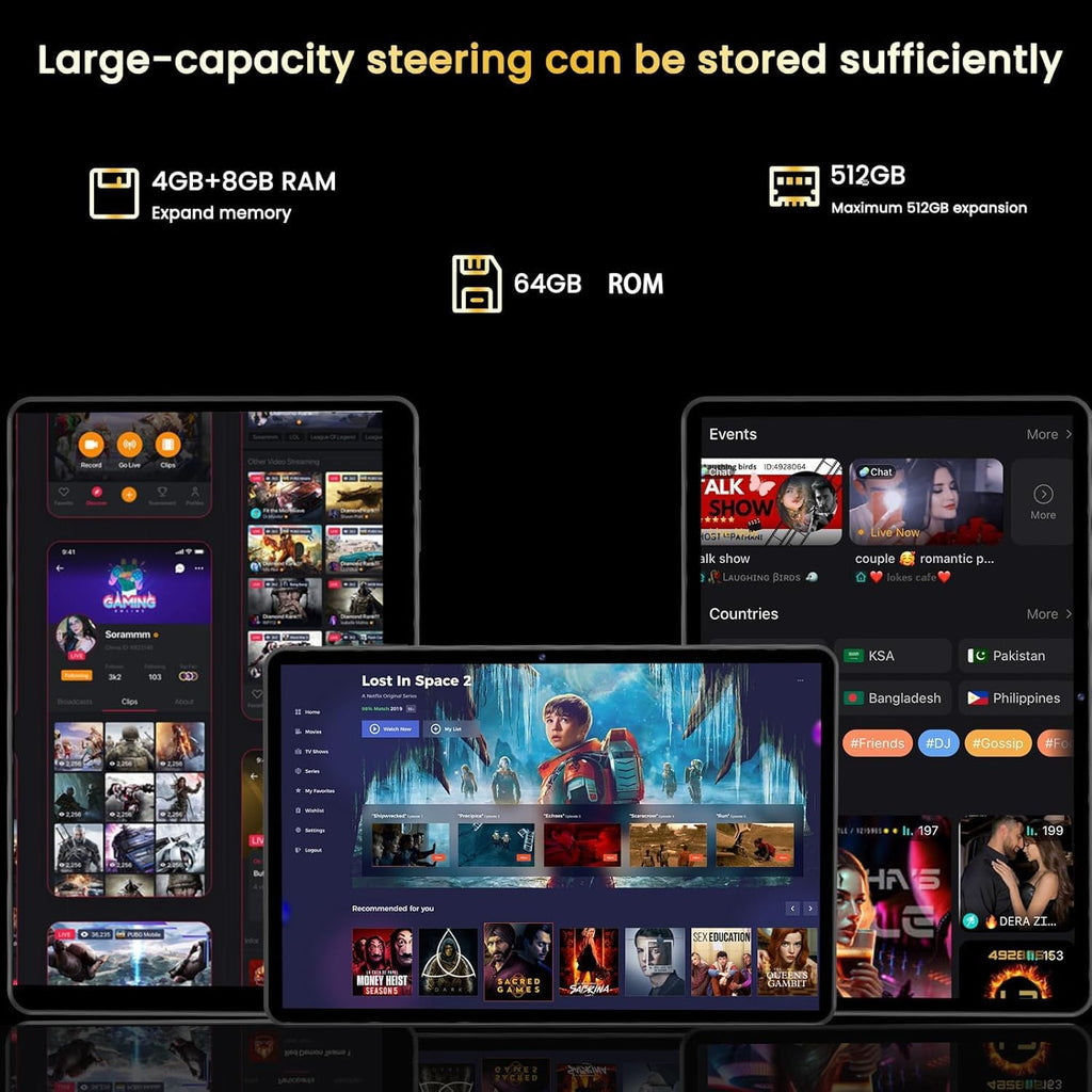 Android 15 Tablet,10 inch Tablets, Octa Core CPU, 12GB+64GB+512GB Expansion, 1280x800 Display Screen, Wi-Fi6, Dual Camera, 6000mAh Battery Tablet PC,Widevine L1 Google Kids Space