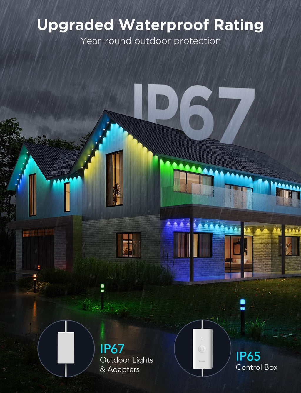 Govee Permanent Outdoor Lights Pro, 200ft with 120 RGBIC LED Lights for Daily and Accent Lighting, 75 Scene Modes for Patio Decor, IP67 Waterproof, Works with Alexa, Google Assistant, Matter, White