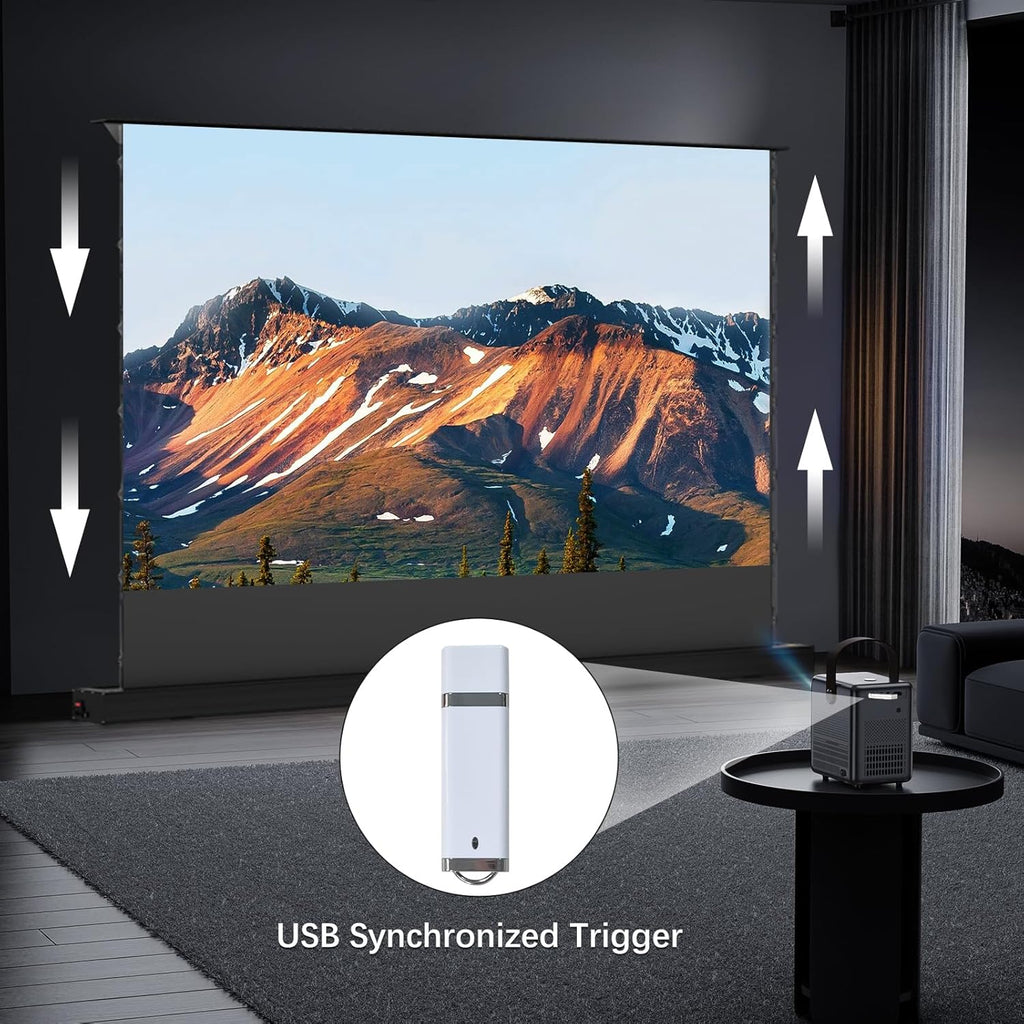 IN&VI Motorized Floor Rising Projector Screen for Long/Standerd Throw Projector,Movie Screen for Home Theater,Motorized Projector Screen 4K/8K Ultra HD Active 3D (100 Inch/16:9)