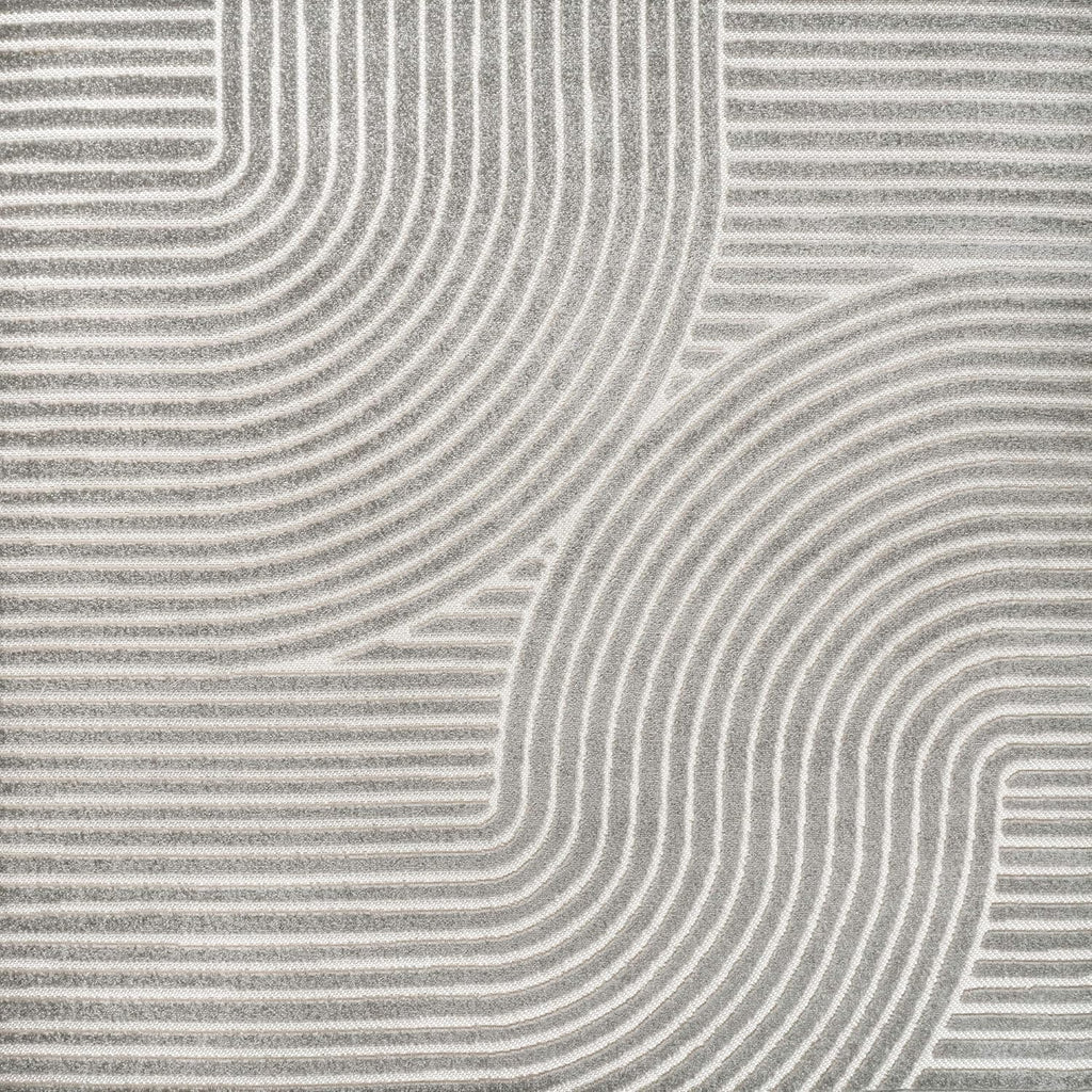 JONATHAN Y Hallie High-Low Curve Gray/Ivory 8x8 Square Indoor/Outdoor Area Rug, Minimalist, Pet Friendly, Non-Shedding, Stain Resistant, Hose-Washable for Backyard, Patio, Porch (SCN100A-8SQ)