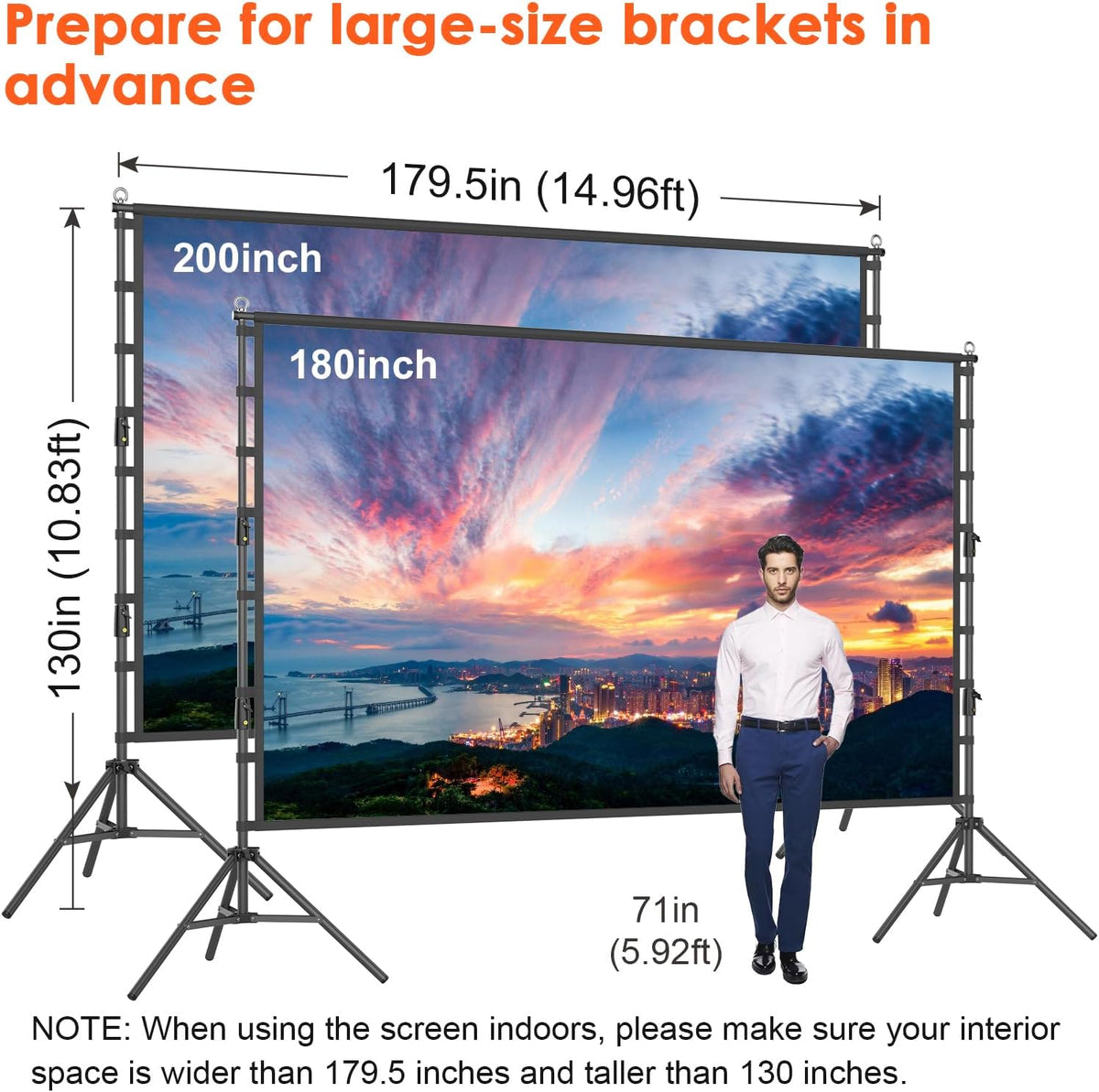 Portable Projector Screen with Stand, 180 inch Outdoor Indoor Movie Screen 16:9 4K Rear Front Projection Screen, Quick Setup Foldable Travel Home Theater Screen with Carry Bag for Backyard Camping