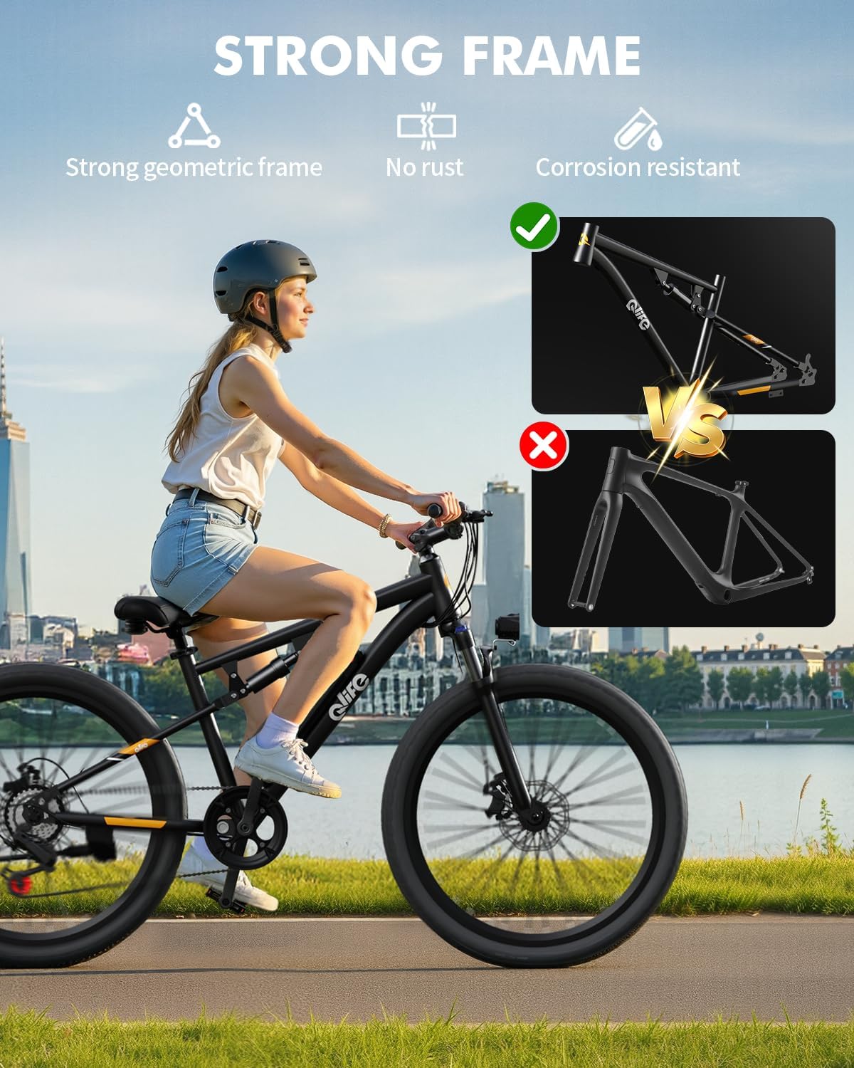 Qlife Racer Electric Bike for Adults - 21-Speed Mountain Lightweight Ebike with Peak 1000W/750W 25MPH/22MPH Brushless Motor, 375Wh Removable Battery, 26X2.1 Tire Step Over E-MTB, Up to 40 Miles