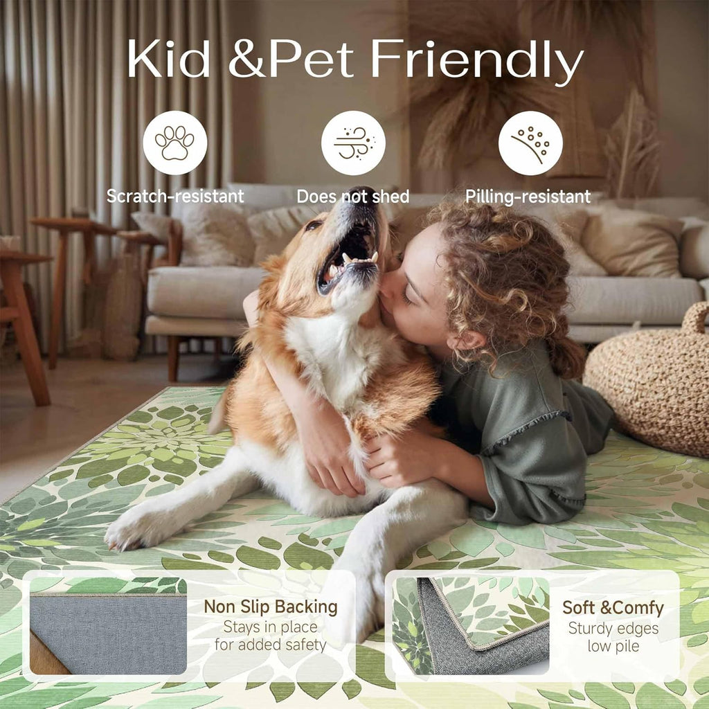 8x10 Indoor Outdoor Area Rug Washable Patio Rug Green Non Slip Non Shedding Waterproof Carpet for Living Room Bedroom Camping Porch Backyard Camping RV Balcony Poolside Deck