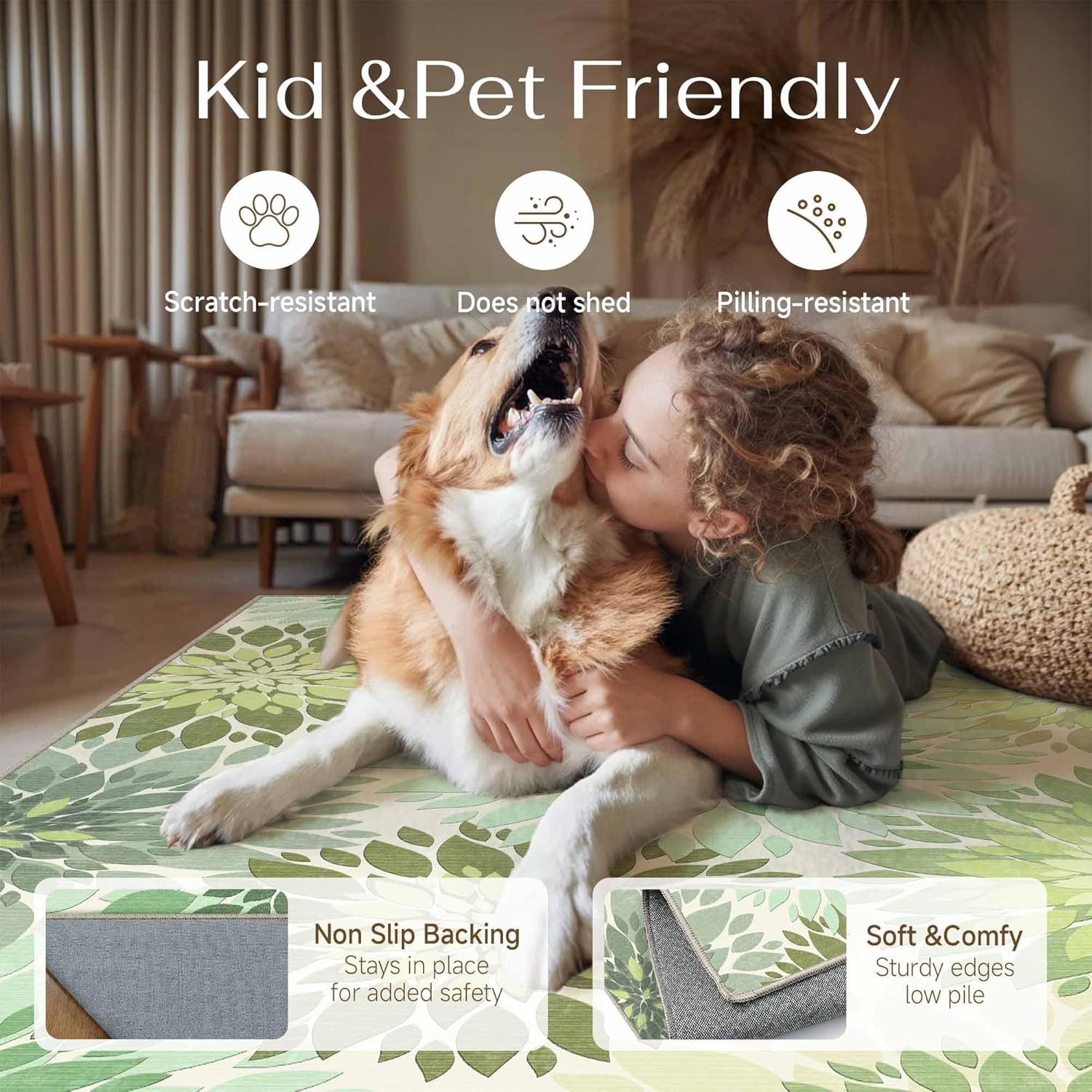 8x10 Indoor Outdoor Area Rug Washable Patio Rug Green Non Slip Non Shedding Waterproof Carpet for Living Room Bedroom Camping Porch Backyard Camping RV Balcony Poolside Deck