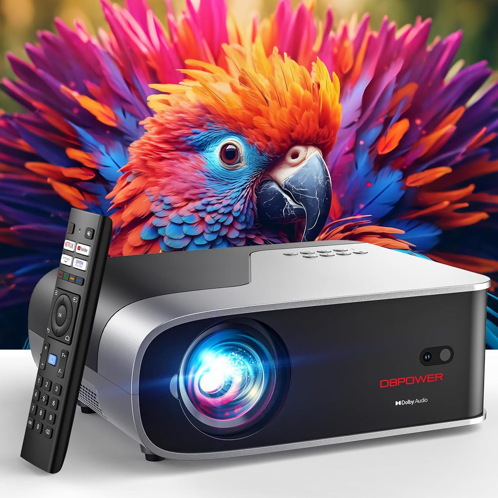 Auto Focus/Auto Keystone Smart Projector with WiFi and Bluetooth, Dolby Audio,DBPOWER Native 1080p Projector, Movie Projector, 50% Zoom with Carry Bag