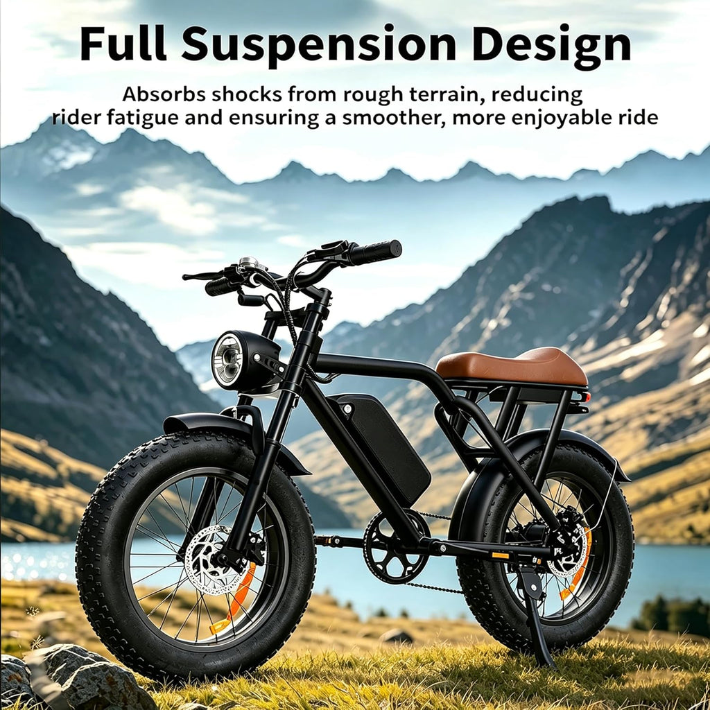 Electric Bike for Adults, 1500W Peak Motor 28 MPH 50Miles, Fat Tire Ebike with 48V Removable Battery 20"x4.0" ebikes for Adults Hydraulic Suspension and 7-Speed, All-Terrain Unisex ebikes