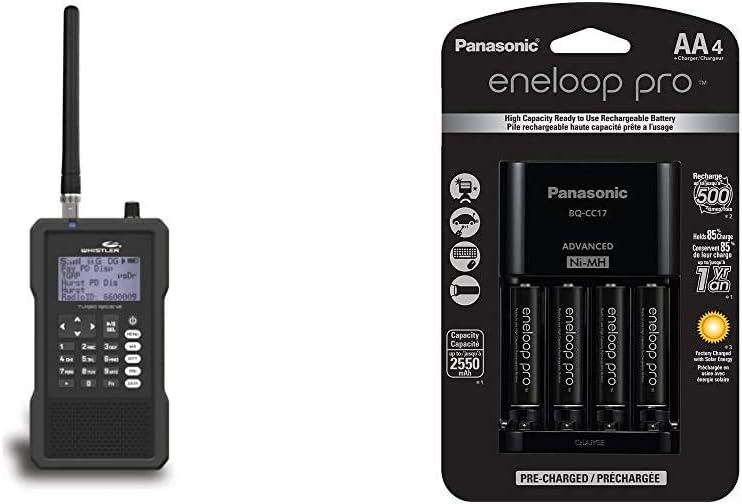 Whistler TRX-1 Handheld Digital Scanner Radio and Panasonic K-KJ17KHCA4A 4-Position Charger with AA eneloop PRO Rechargeable Batteries, 4 pk Bundle