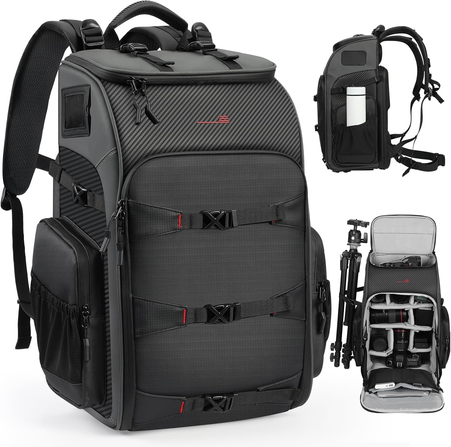STARTRC VCR Camera Backpack Professional Bag 40L DSLR/SLR Mirrorless Travel Case Photography Tactical Compartment for Canon/Nikon/Sony Camera Holder Tripod Lens Laptop (Only Backpack)