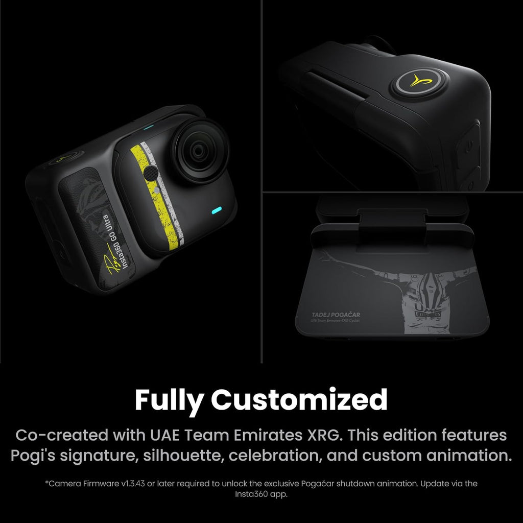 Insta360 GO Ultra Tadej Pogačar Edition - Small 4K Vlogging Camera, Hands-Free, POV Cam, 1/1.28" Sensor, 53g Lightweight, 156° FOV, 200 Min Battery Life, Magnetic Wearable Action Camera for Cycling