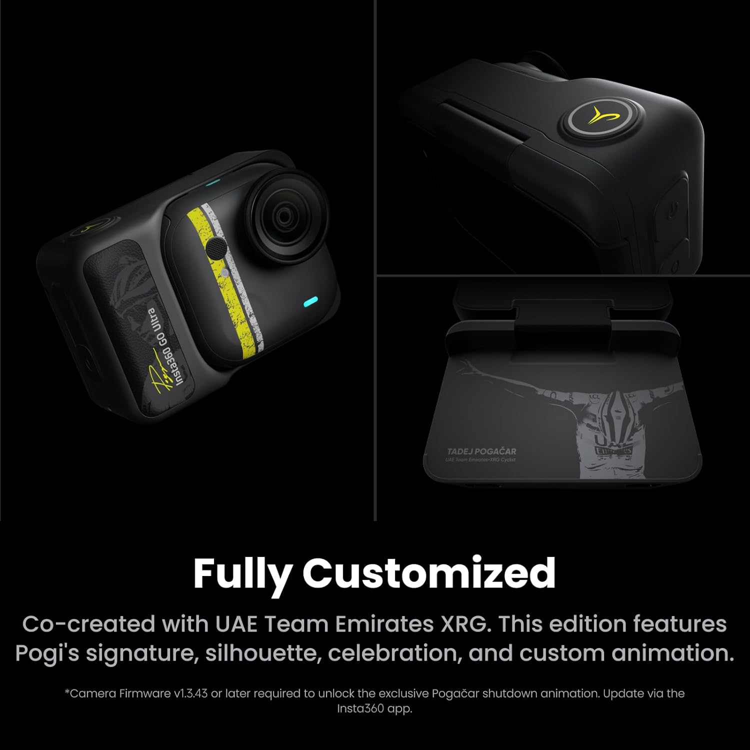 Insta360 GO Ultra Tadej Pogačar Edition - Small 4K Vlogging Camera, Hands-Free, POV Cam, 1/1.28" Sensor, 53g Lightweight, 156° FOV, 200 Min Battery Life, Magnetic Wearable Action Camera for Cycling