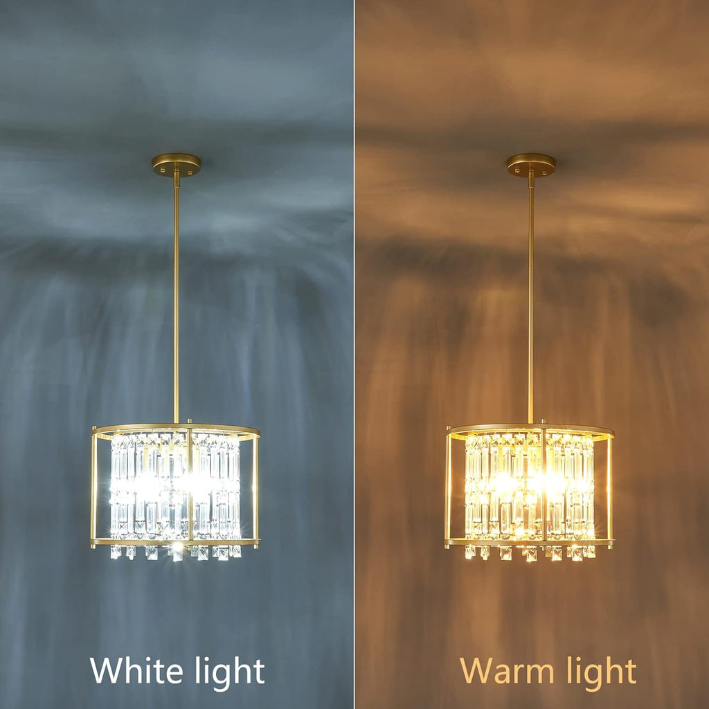 LMQNINE Modern Foyer Chandelier, Gold Crystal Chandelier Entryway Pendant Light Fixture, Round Adjustable Height Chandeliers for Kitchen Island, L15.74'' x H10.43''