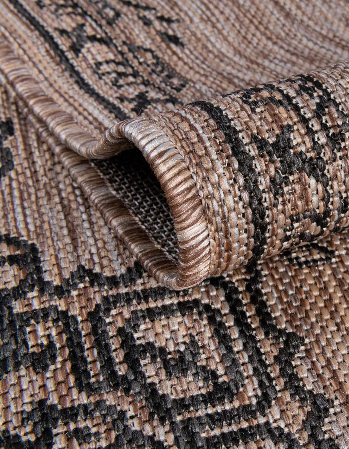 Unique Loom Outdoor Traditional Collection Area Rug - Antique (10' Square Beige/Black)