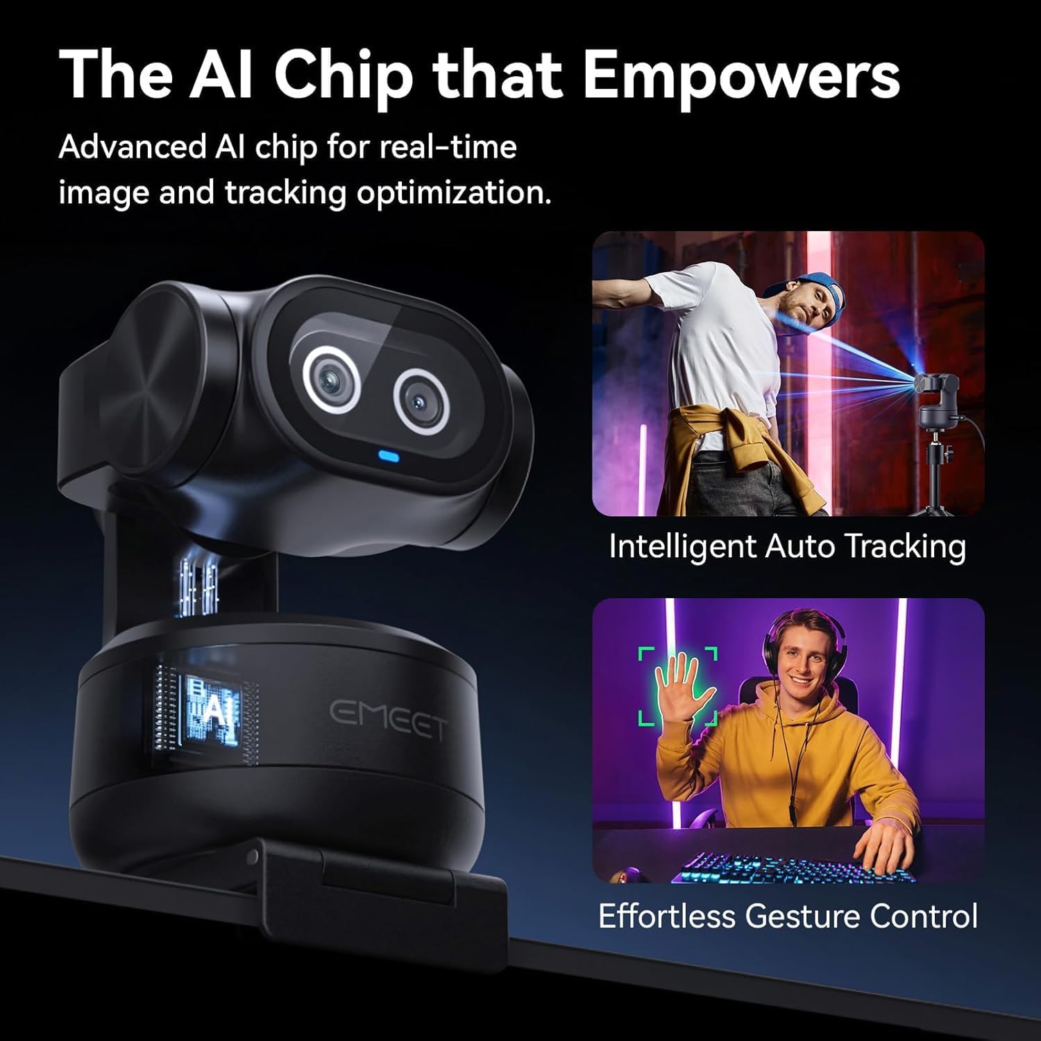 EMEET PIXY Dual-Camera AI-Powered PTZ Camera 4K with Tripod, AI Tracking, PDAF&AI Autofocus 0.2s, 1/2.55'' Sony Sensor, 3 Mics, Presets, 4K Webcam for Streaming, OBS/Twitch/Switch 2 Compatible
