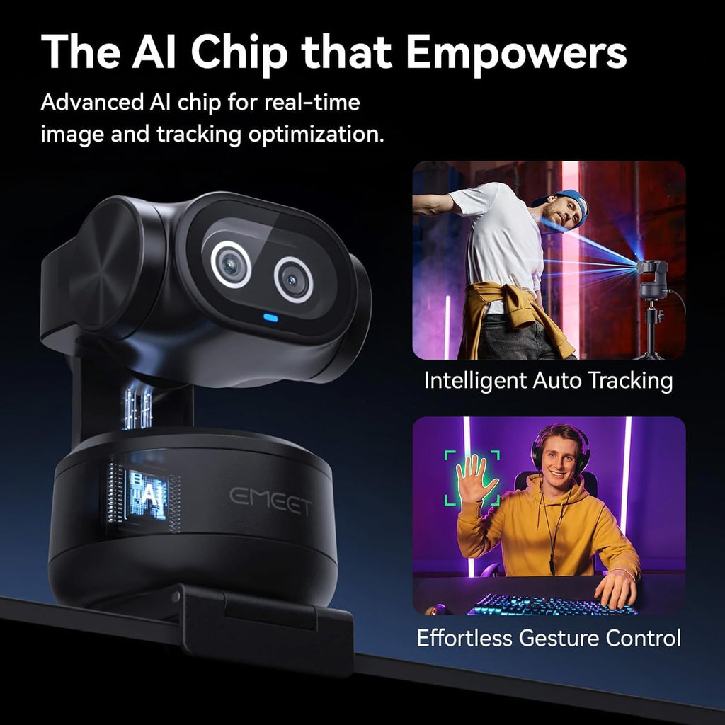 EMEET PIXY Dual-Camera AI-Powered PTZ Camera 4K with Tripod, AI Tracking, PDAF&AI Autofocus 0.2s, 1/2.55'' Sony Sensor, 3 Mics, Presets, 4K Webcam for Streaming, OBS/Twitch/Switch 2 Compatible