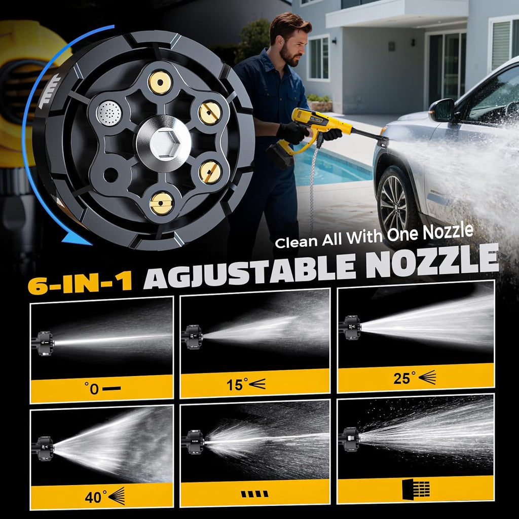 Ecarke 1200PSI Car Cleaning Tools Compatible with DeWalt 20V Batteries, 6-in-1 Nozzle Foam Cannon for Car Floor (Tool Only, No Battery Included)